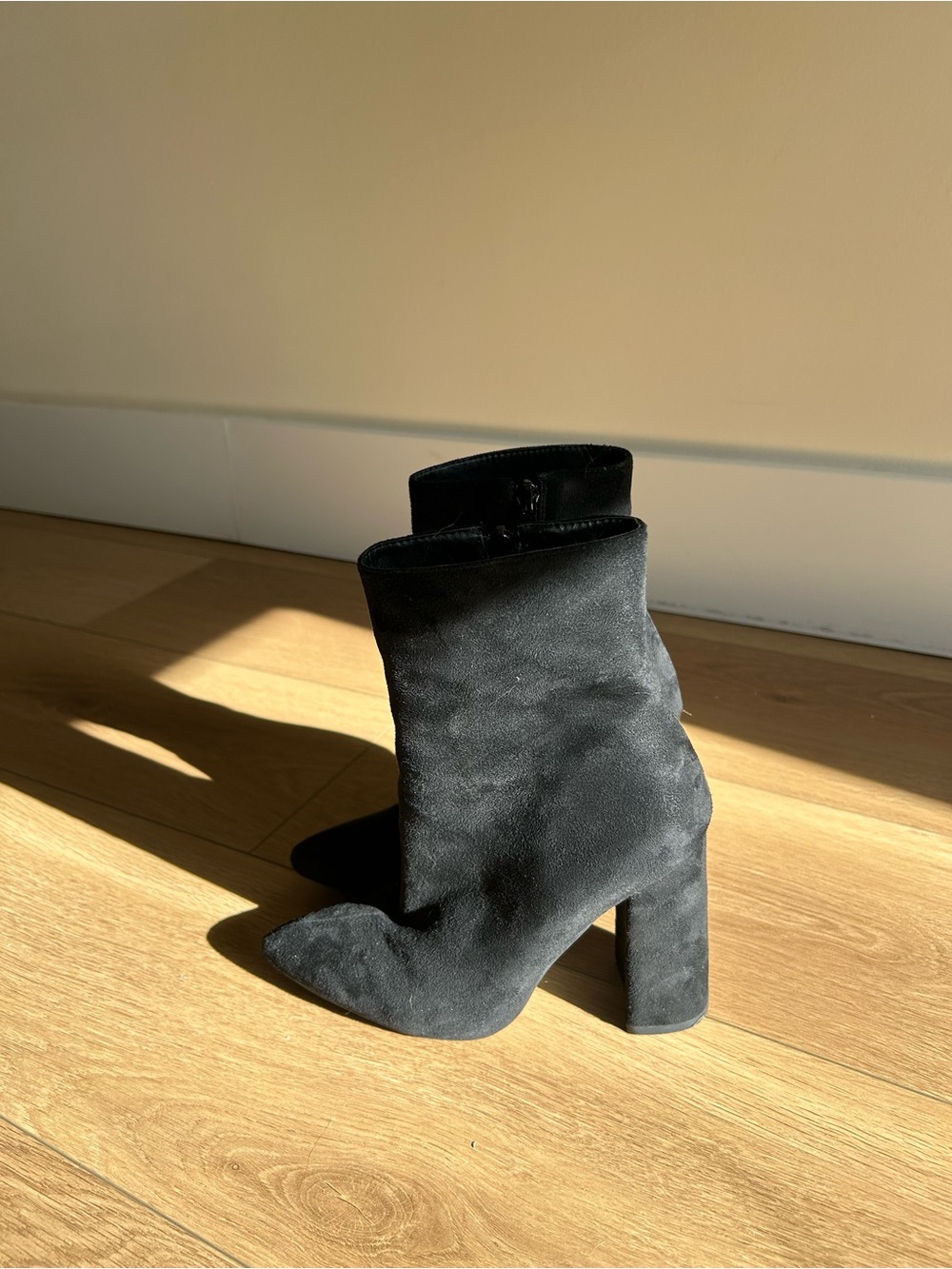 PrettyLittleThing Black Suede High Block Heel Ankle Boots